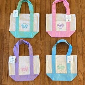 NWT Set of 4 Trader Joe's Pastel Mini Tote Bag — Pink, Blue, Mint, Lavender